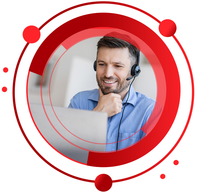 Smiling man using a headset